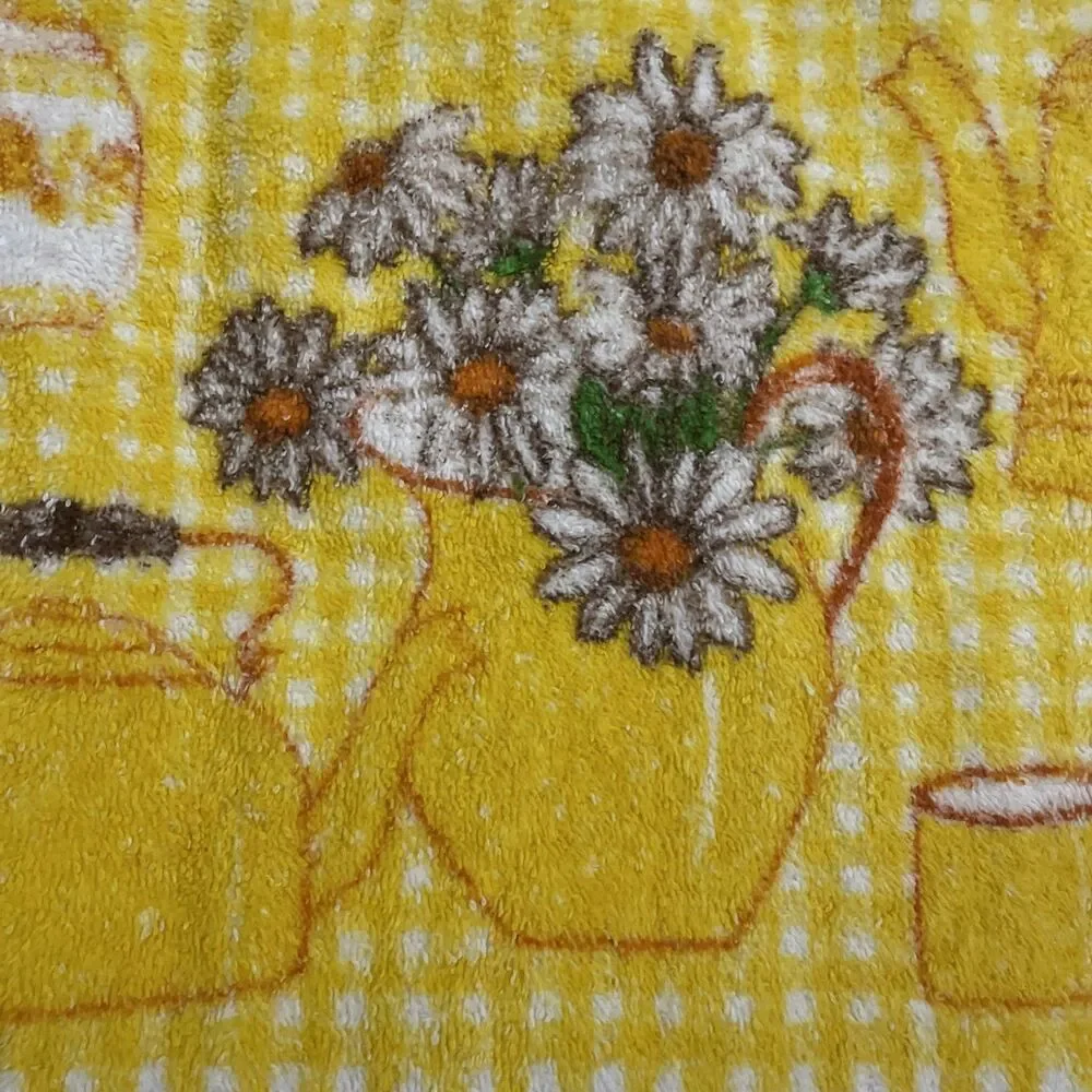 Vintage Yellow Daisy & Teapot Kitchen Bar Golf Dish Towel 16x24 in